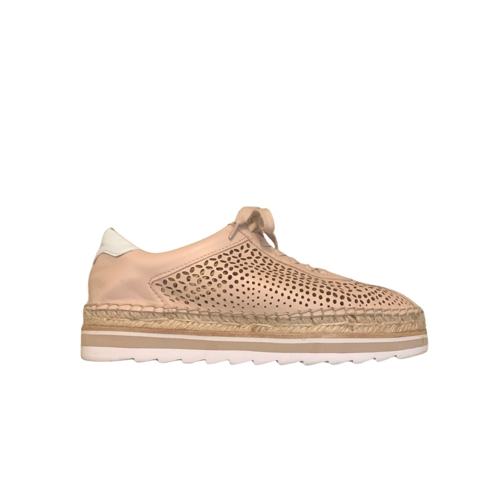Marc Fisher Pink Leather Sneaker Espadrilles 8.5 Cutout Blush Platform Romantic